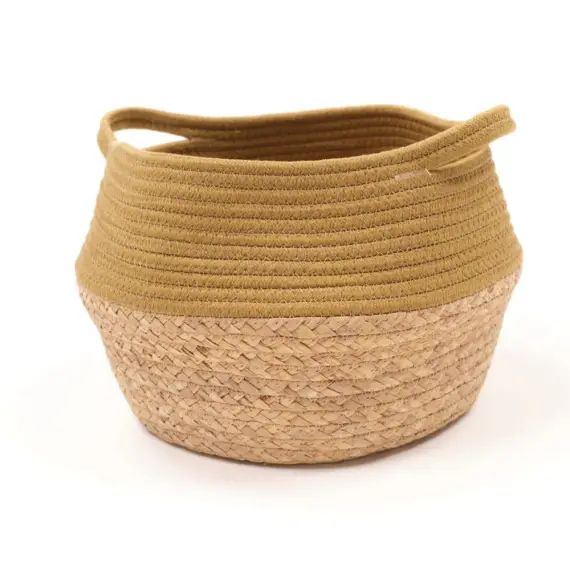 Panier rond tressé en coton bronze 27×23