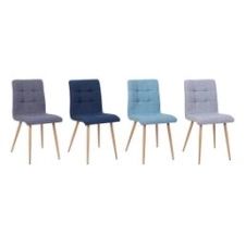 Lot de 4 chaises POKE Tissu simili lin bleu et gris
