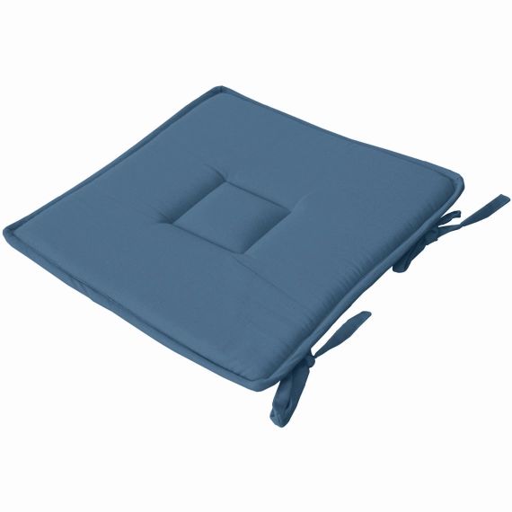 Galette plate unie en coton passepoil et nouettes coton bleu sud 40×40