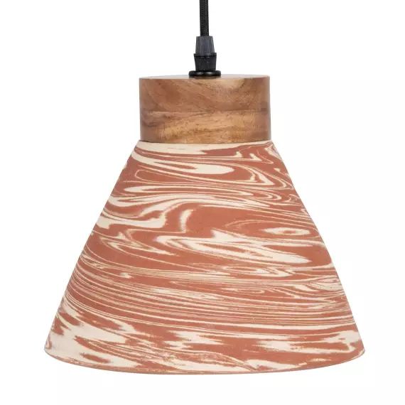 Suspension en terre cuite terracotta et bois d&rsquo;acacia