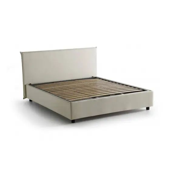 Lit coffre 140×200 cm en tissu crème