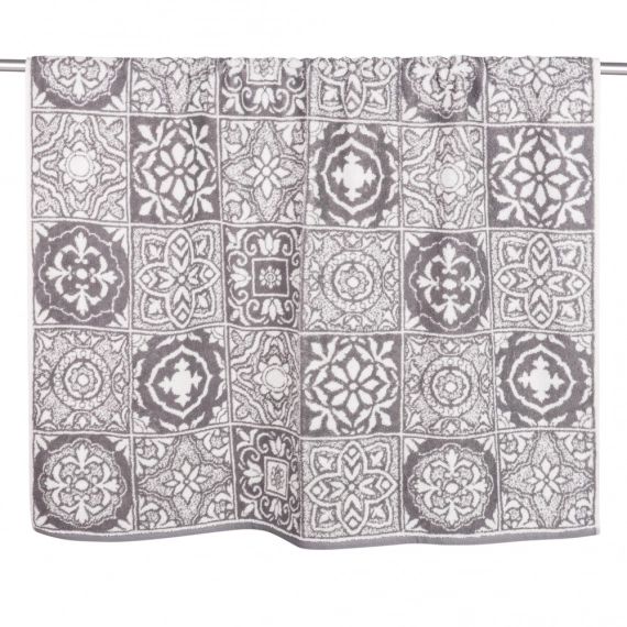 Drap de bain en coton motifs carreaux de ciment 100×150