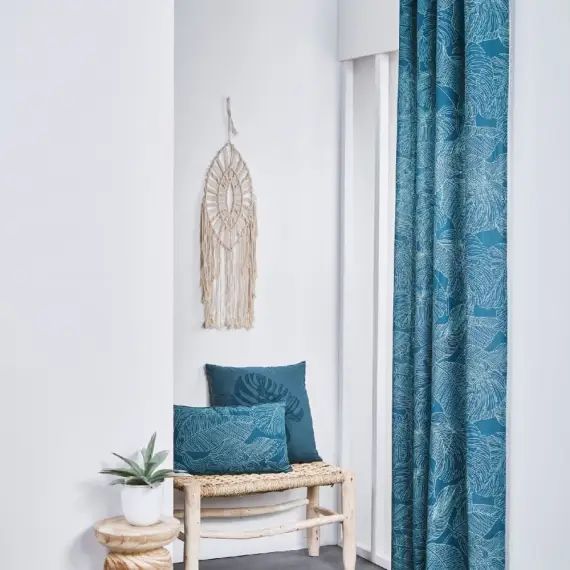Rideau oeillets floral en coton bleu 140×240
