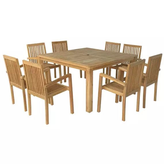 Salon de jardin table carré 8 places en teck