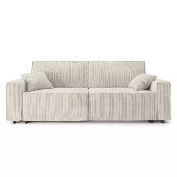 Canapé droit convertible en velours côtelé 3 places beige
