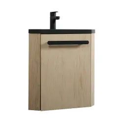 Meuble lave-mains effet bois clair avec robinet