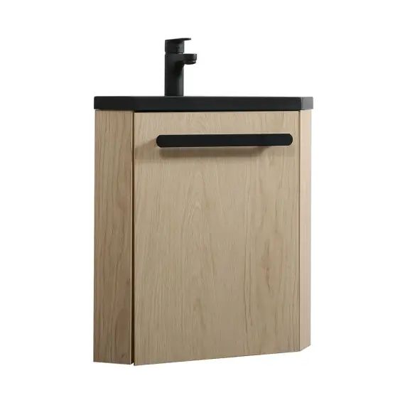 Meuble lave-mains effet bois clair avec robinet