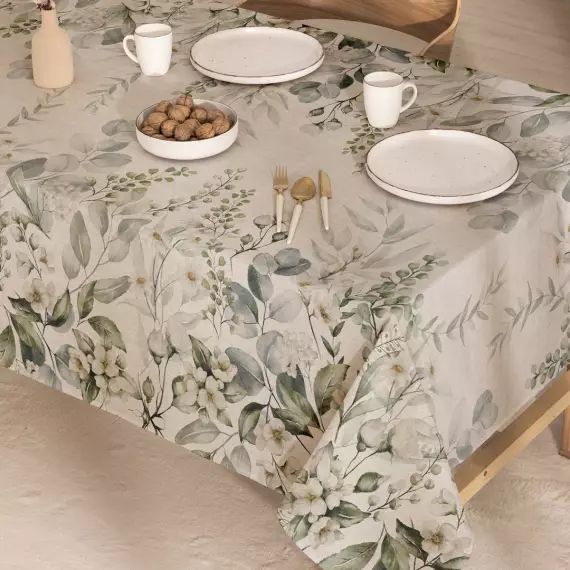 Nappe en lin antitâche imprimée floral 140×240 cm