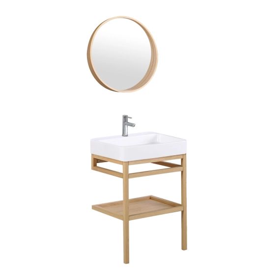 Meuble de salle de bain 60 cm avec miroir rond et vasque