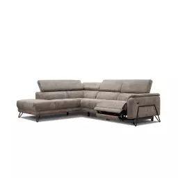 Canapé d’angle gauche 5 places avec relax électrique tissu beige foncé