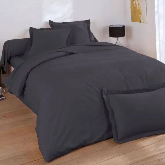 Housse de couette 260×240 gris souris en coton