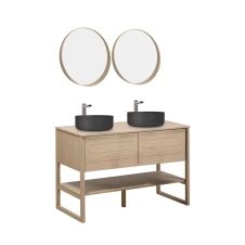 Meuble de salle de bain avec vasques et miroirs effet bois clair