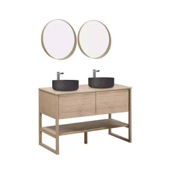 Meuble de salle de bain avec vasques et miroirs effet bois clair