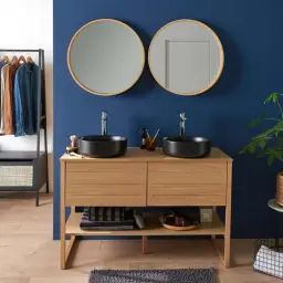 Meuble de salle de bain avec vasques et miroirs effet bois clair