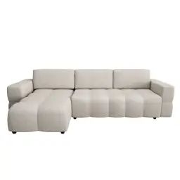 Canapé d’angle gauche convertible coffre bouclette beige 260cm