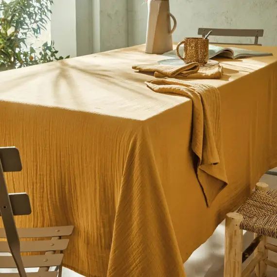 Nappe rectangulaire 130×250 jaune en coton