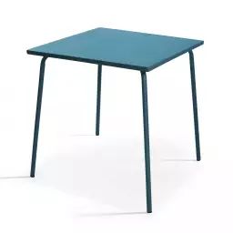 Ensemble table de jardin carrée et 2 chaises bistrot bleu pacific