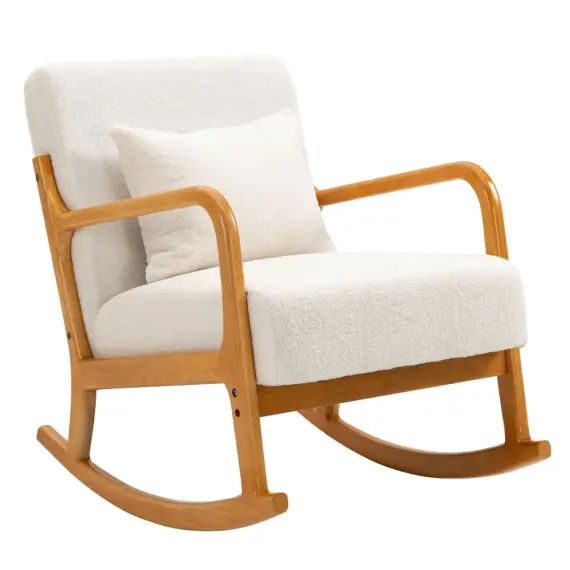 Rocking chair en bois massif et bouclettes blanches