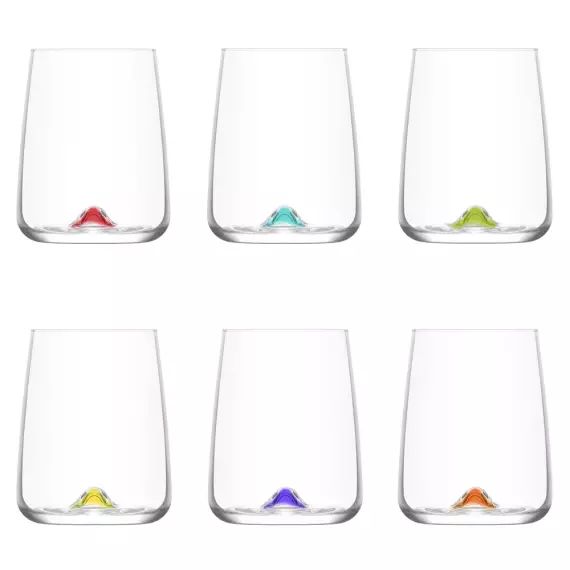 Boîte de 6 gobelets de couleurs   36 cl en verre  transparent