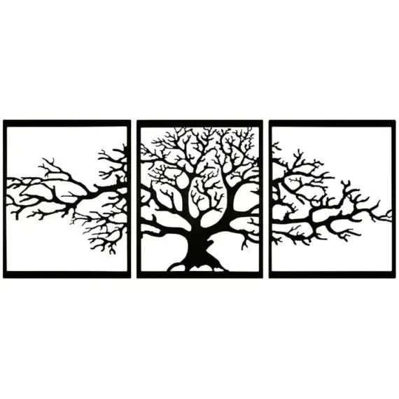 Déco murale triptyque arbre de vie en métal noir 144×59 cm