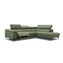 Canapé d’angle droit 5 places relax électrique tissu vert