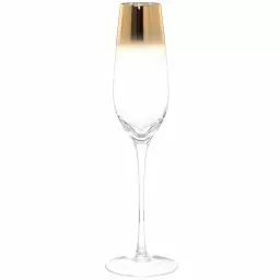 Flûte à champagne en verre transparent et doré