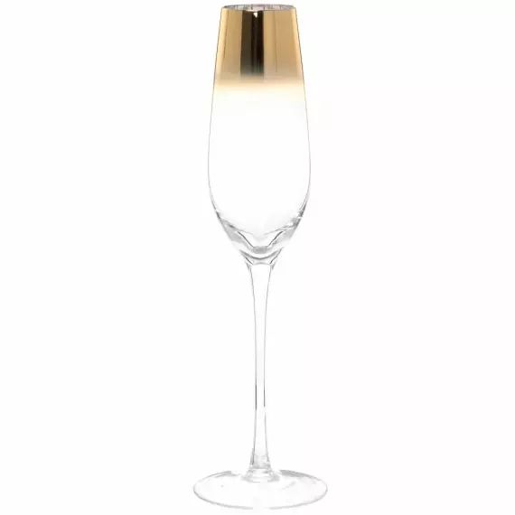 Flûte à champagne en verre transparent et doré