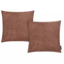 Housses de coussin velours côtelé vieux rose brique-Lot de 2-45×45