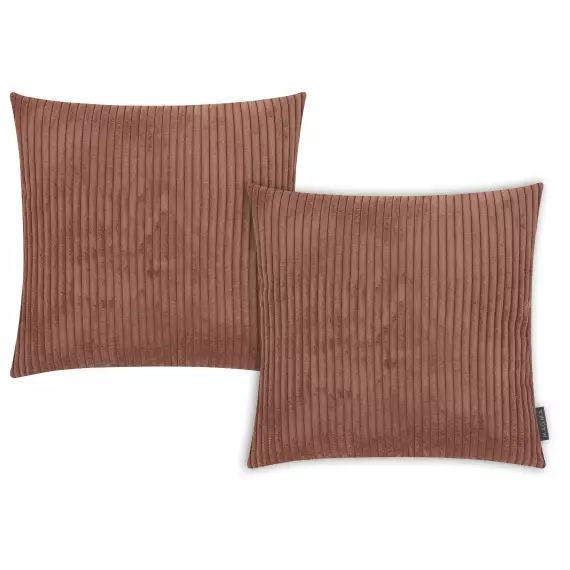 Housses de coussin velours côtelé vieux rose brique-Lot de 2-45×45