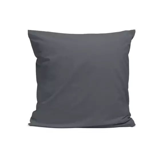 Taie d&rsquo;oreiller unie en percale de coton anthracite 65x65cm