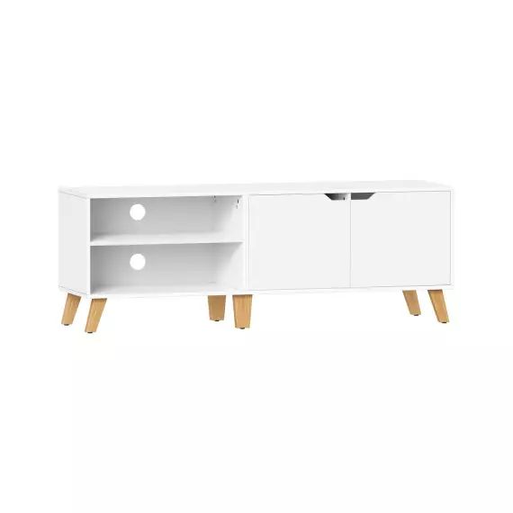 Meuble TV 2 niches et 2 portes blanc – L140 cm