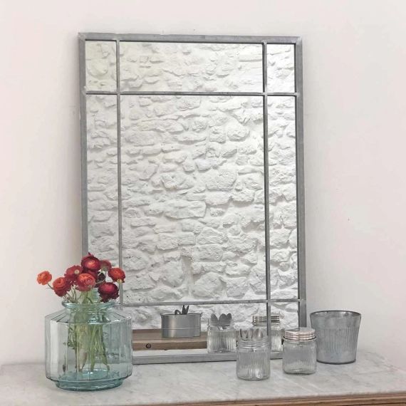 Miroir Art Déco en métal finition zinc – 97 x 67 cm – Wallis – intérieur/extérieur