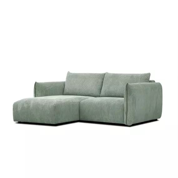 Canapé d’angle gauche 3 places tissu vert clair