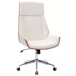 Chaise de bureau réglable en similicuir Noyer / Blanc