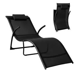Chaise longue pliable en métal noir