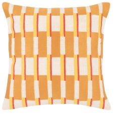 Housse de coussin en coton motifs brodés orange, jaunes et écrus 40×40