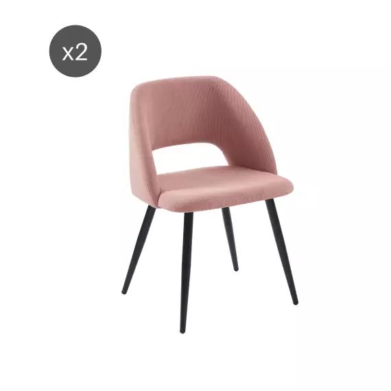 Lot de 2 chaises  velours côtelé rose poudré pieds métal