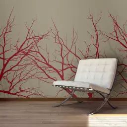Papier peint panoramique branches rouge 200×154 cm