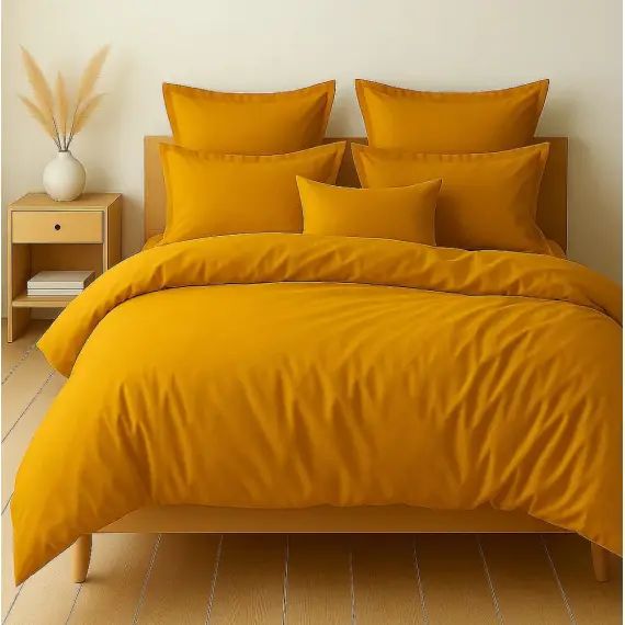 Parure housse de couette coton jaune 240×260 cm