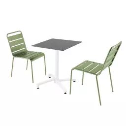 Ensemble table de jardin stratifié ardoise et 2 chaises vert cactus