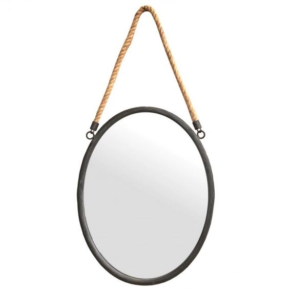 Miroir industriel ovale corde fer gris 42×34