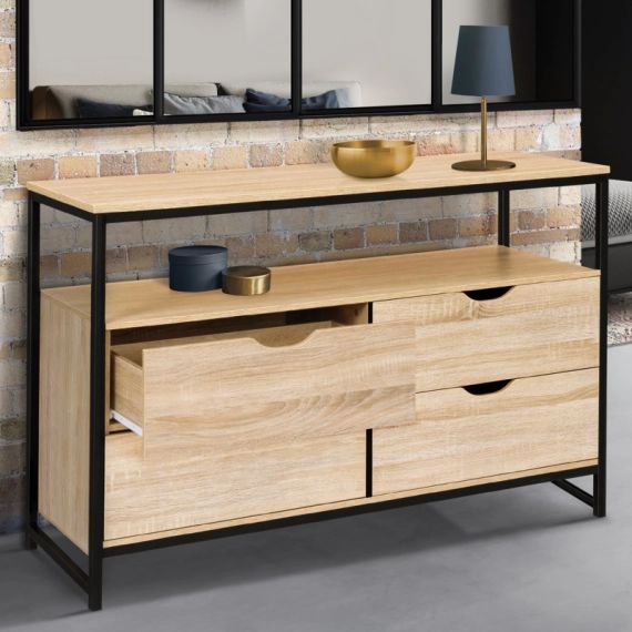 Commode 4 tiroirs DETROIT design industriel avec étagère