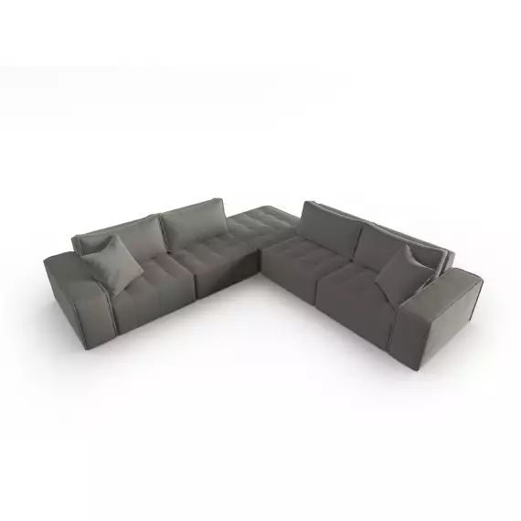 Canapé d’angle symétrique modulable 7 places en tissu structurel gris