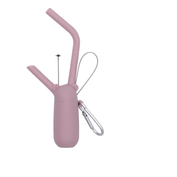 Paille en silicone avec étui  Vieux rose