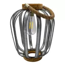 Lanterne solaire bohème Bois naturel Argent H45cm