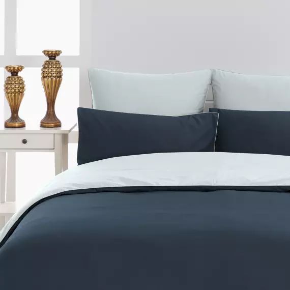 Housse de couette bicolore en percale coton  indigo/nuage 240×220 cm
