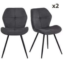 Lot de 2 chaises modernes en velours pieds noir gris anthracite