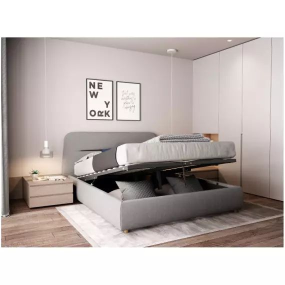 Cadre de lit coffre BONY avec sommier à lattes – Dimensions du couchage – 160 x 200 cm – 190 x 220 x 103 cm – Usinestreet