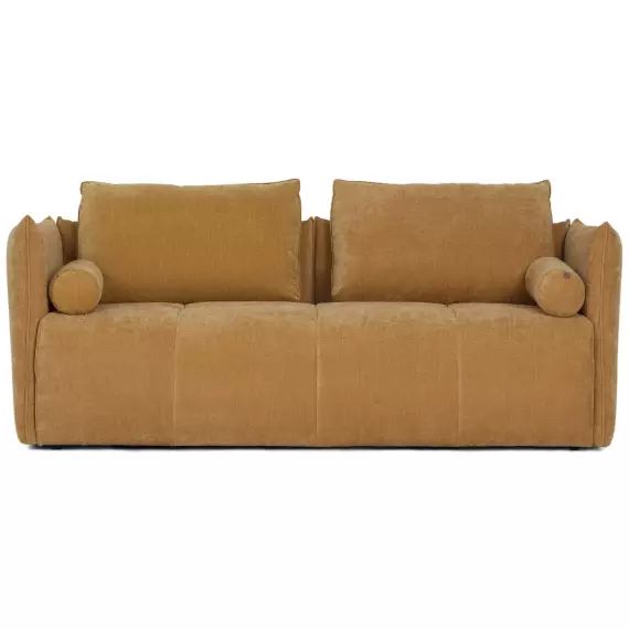 Canapé droit 3 places en tissu CIARA coloris jaune moutarde