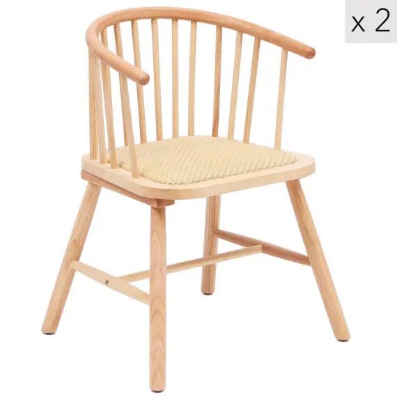 Lot de 2 chaises en bois massif et rotin naturel